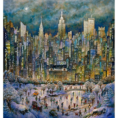 Snowtime In New York Gold Ornate Wood Framed Art Print with Double Matting by Bell, Bill