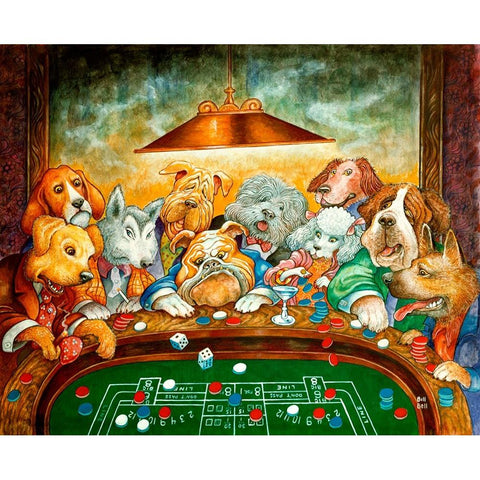 Lucky Dogs White Modern Wood Framed Art Print by Bell, Bill