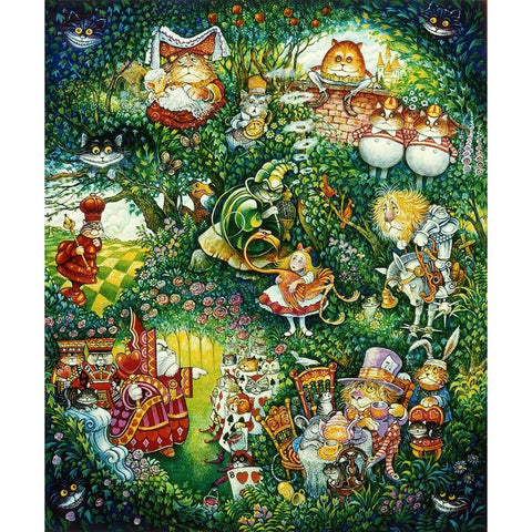 Alice In Pussycat Land White Modern Wood Framed Art Print by Bell, Bill