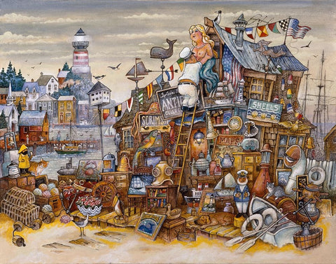 Captains Treasure White Modern Wood Framed Art Print with Double Matting by Bell, Bill