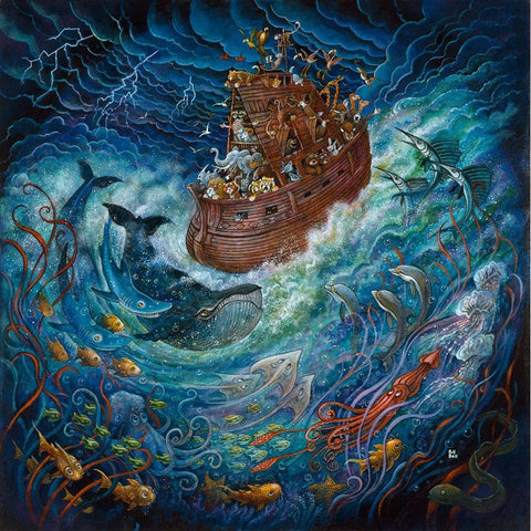 Noahs Adventure Gold Ornate Wood Framed Art Print with Double Matting by Bell, Bill