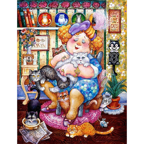 The Lady Who Loves Cats Gold Ornate Wood Framed Art Print with Double Matting by Bell, Bill