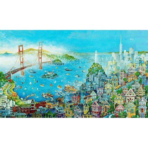 City By The Bay Gold Ornate Wood Framed Art Print with Double Matting by Bell, Bill