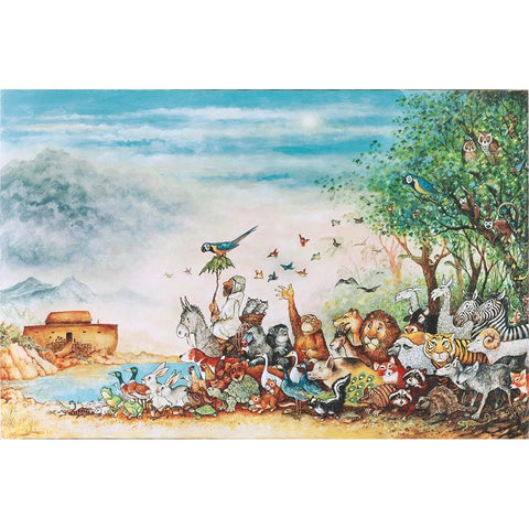 Noah And Friends (Part 1) White Modern Wood Framed Art Print by Bell, Bill