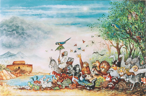 Noah And Friends (Part 1) Black Ornate Wood Framed Art Print with Double Matting by Bell, Bill