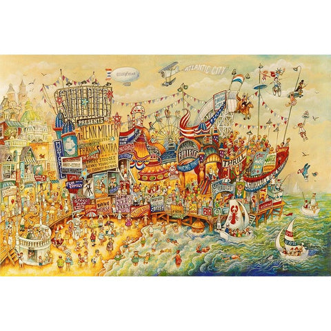 Steel Pier Memories Black Modern Wood Framed Art Print by Bell, Bill