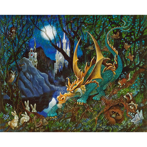 Moon Dragon Gold Ornate Wood Framed Art Print with Double Matting by Bell, Bill