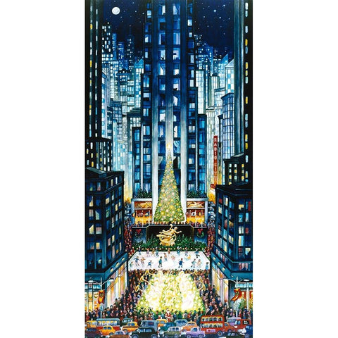 Rockefeller Christmas Gold Ornate Wood Framed Art Print with Double Matting by Bell, Bill