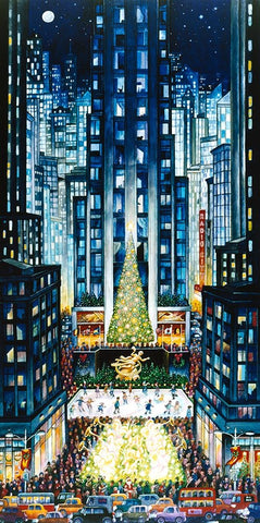 Rockefeller Christmas White Modern Wood Framed Art Print with Double Matting by Bell, Bill