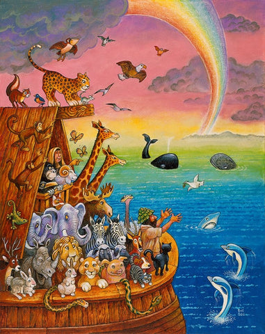 Noah And The Rainbow Black Ornate Wood Framed Art Print with Double Matting by Bell, Bill