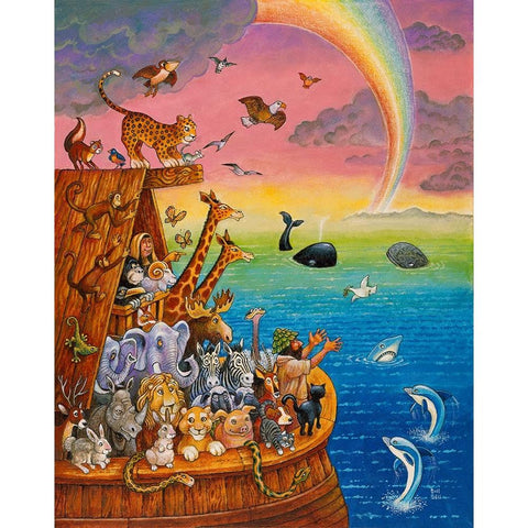 Noah And The Rainbow Black Modern Wood Framed Art Print by Bell, Bill