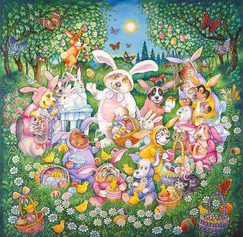 Easter Pups Black Ornate Wood Framed Art Print with Double Matting by Bell, Bill