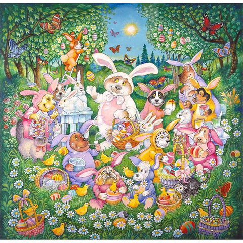 Easter Pups Gold Ornate Wood Framed Art Print with Double Matting by Bell, Bill