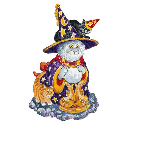 Witch Cat White Modern Wood Framed Art Print by Bell, Bill