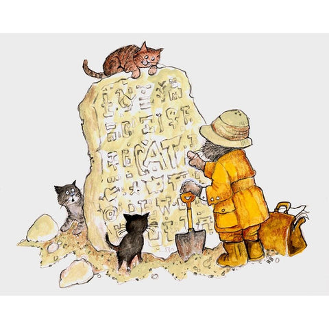 Cat Archaeology Gold Ornate Wood Framed Art Print with Double Matting by Bell, Bill