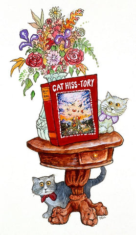 Cat Hiss-Tory Stand Black Ornate Wood Framed Art Print with Double Matting by Bell, Bill