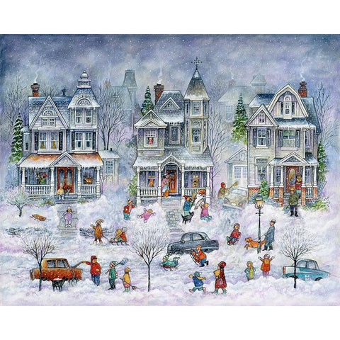 Snowy Streets White Modern Wood Framed Art Print by Bell, Bill