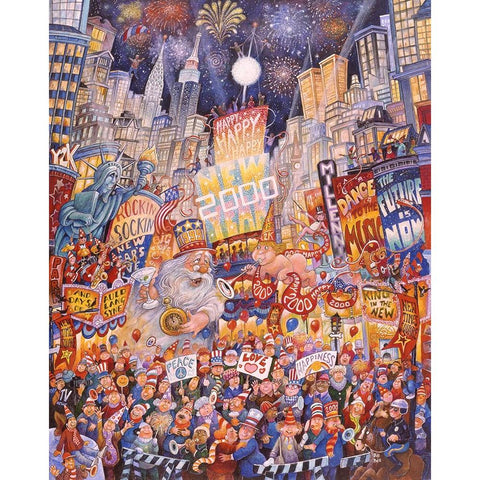 Happy New Year 2000 Black Modern Wood Framed Art Print with Double Matting by Bell, Bill