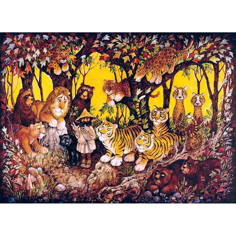 Noah - Lions-Tigers-Bears Gold Ornate Wood Framed Art Print with Double Matting by Bell, Bill