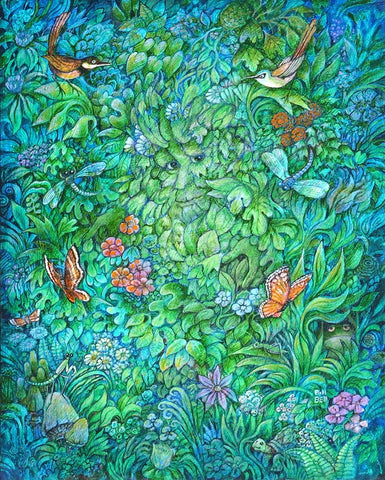 The Green Man White Modern Wood Framed Art Print with Double Matting by Bell, Bill