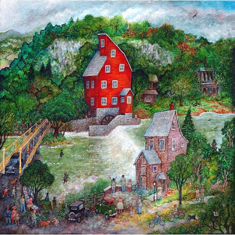 The Red Mill White Modern Wood Framed Art Print by Bell, Bill