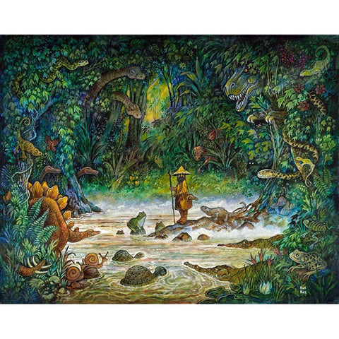 Noah And The Swamp Things White Modern Wood Framed Art Print by Bell, Bill