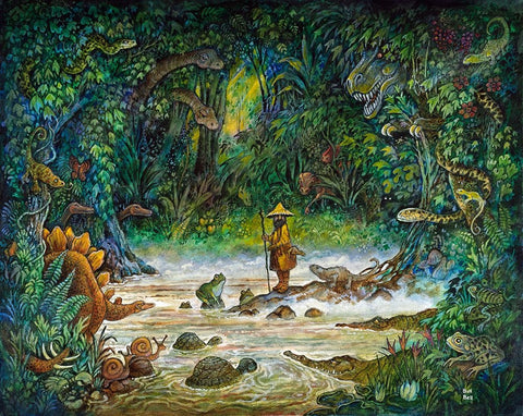 Noah And The Swamp Things Black Ornate Wood Framed Art Print with Double Matting by Bell, Bill