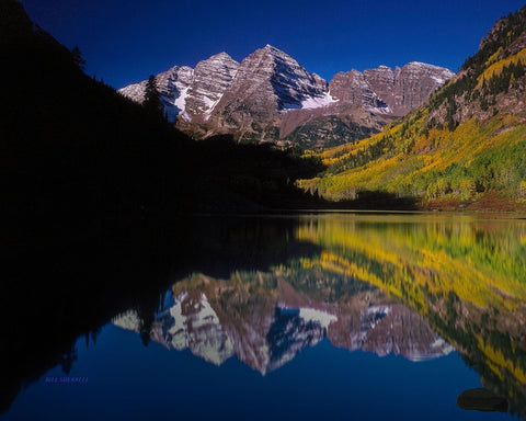 Autumn Majesty At Maroon Bells White Modern Wood Framed Art Print with Double Matting by Sherrell, Bill