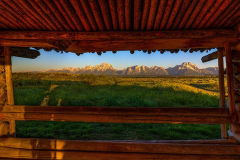 Breezeway View Of The Grand Tetons Black Ornate Wood Framed Art Print with Double Matting by Sherrell, Bill