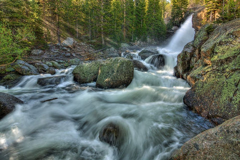 First Rays Over Alberta Falls White Modern Wood Framed Art Print with Double Matting by Sherrell, Bill