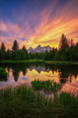 Last Rays Over The Grand Tetons White Modern Wood Framed Art Print with Double Matting by Sherrell, Bill
