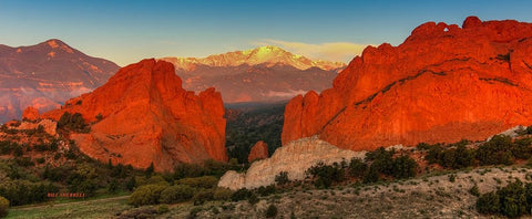 Sunrise At Garden Of The Gods White Modern Wood Framed Art Print with Double Matting by Sherrell, Bill