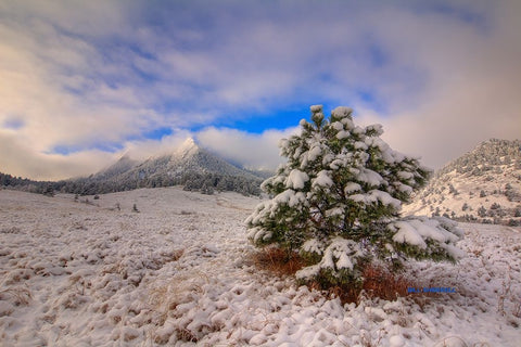 The Magical Flatirons White Modern Wood Framed Art Print with Double Matting by Sherrell, Bill
