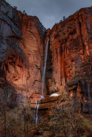 Waterfall Beauty At Zion White Modern Wood Framed Art Print with Double Matting by Sherrell, Bill