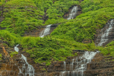 Waterfall Encounter White Modern Wood Framed Art Print with Double Matting by Sherrell, Bill