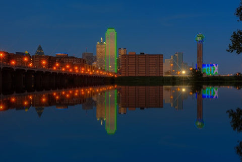 Dallas Skyline and Reflection at Twilight Black Modern Wood Framed Art Print by Sherrell, Bill