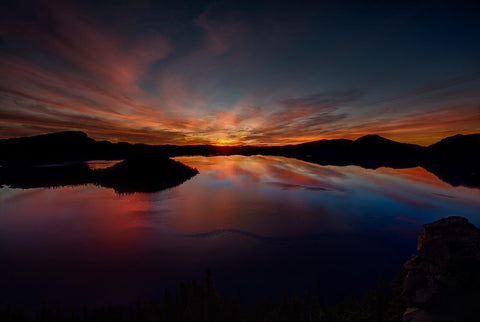 Dawn At Crater Lake 1 Black Ornate Wood Framed Art Print with Double Matting by Sherrell, Bill
