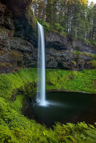 Silver Falls-Oregon 1 White Modern Wood Framed Art Print with Double Matting by Sherrell, Bill