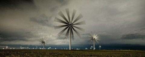 Storm Over Windmills White Modern Wood Framed Art Print with Double Matting by Sherrell, Bill