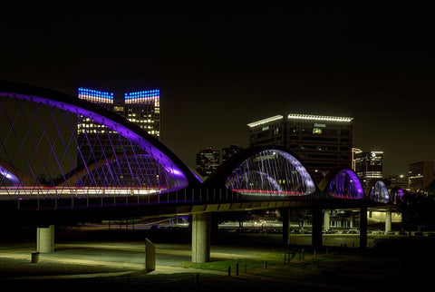 The West 7th Street Bridge-Fort Worth,Texas White Modern Wood Framed Art Print with Double Matting by Sherrell, Bill