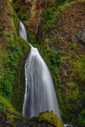 Wahkeena Falls Black Ornate Wood Framed Art Print with Double Matting by Sherrell, Bill