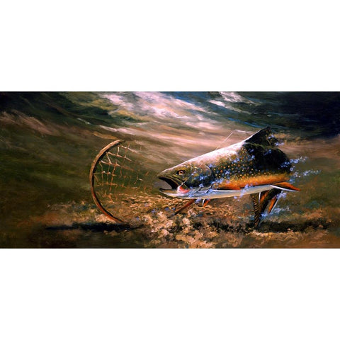 Nothing But Net - Brook Trout Gold Ornate Wood Framed Art Print with Double Matting by Langton, Bruce