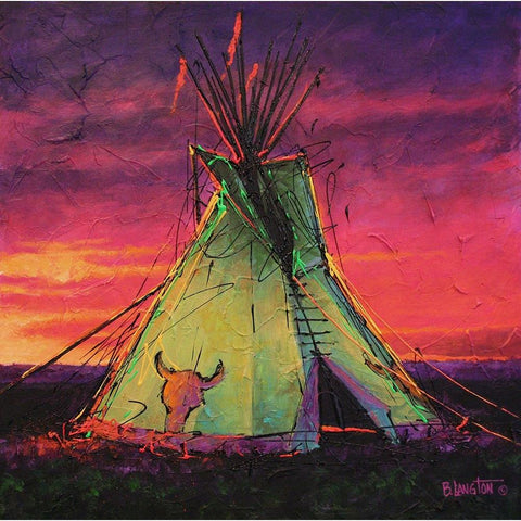 Sunset Tipi White Modern Wood Framed Art Print by Langton, Bruce