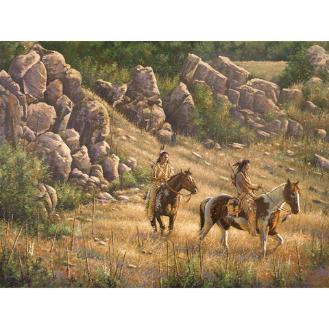 Warriors Through The Pass White Modern Wood Framed Art Print by Langton, Bruce