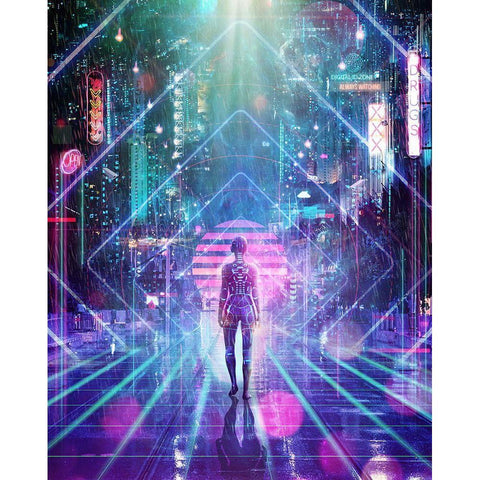 Neon Zone Black Modern Wood Framed Art Print with Double Matting by Gray, Cameron