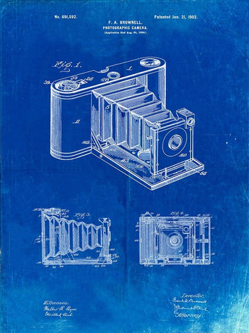 PP15-Faded Blueprint Kodak Pocket Folding Camera Patent Poster Black Ornate Wood Framed Art Print with Double Matting by Borders, Cole