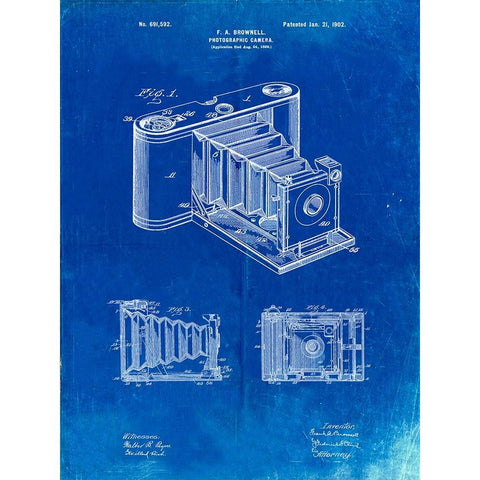 PP15-Faded Blueprint Kodak Pocket Folding Camera Patent Poster Gold Ornate Wood Framed Art Print with Double Matting by Borders, Cole