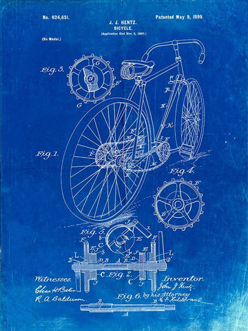 PP25-Faded Blueprint Eagle Quad Racing Bicycle Poster White Modern Wood Framed Art Print with Double Matting by Borders, Cole