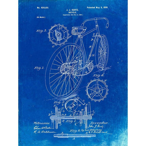 PP25-Faded Blueprint Eagle Quad Racing Bicycle Poster Black Modern Wood Framed Art Print with Double Matting by Borders, Cole