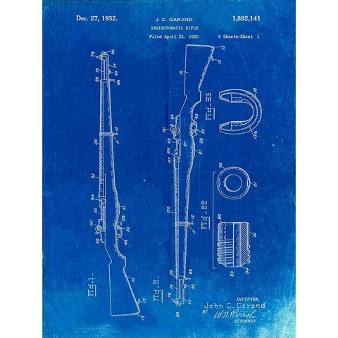 PP35-Faded Blueprint M-1 Rifle Patent Poster Black Modern Wood Framed Art Print with Double Matting by Borders, Cole